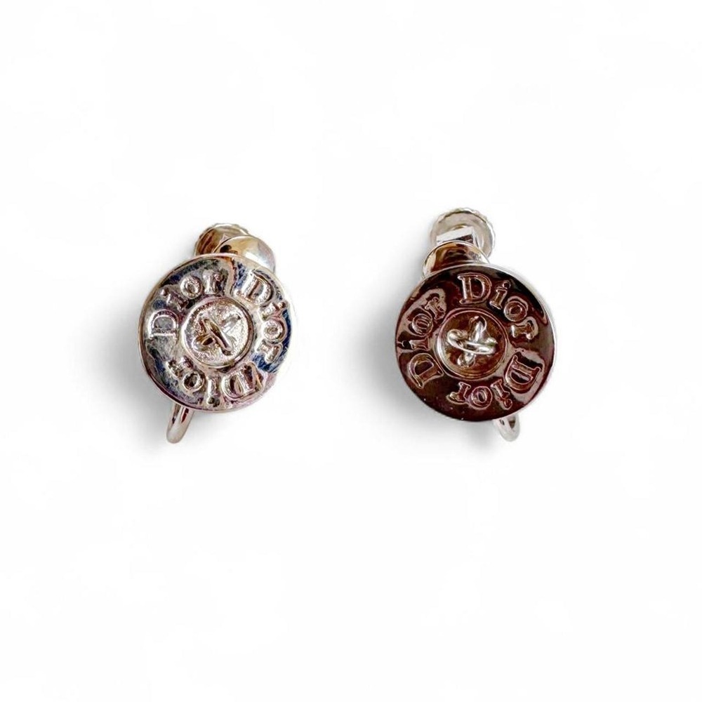 Christian Dior Button Earrings Paris Silver Screw Back